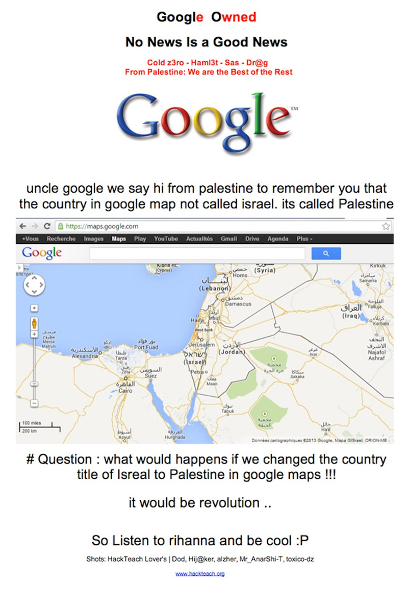 Illustration for article titled Hackers Hit Google Palestine and Defaced the Front Page